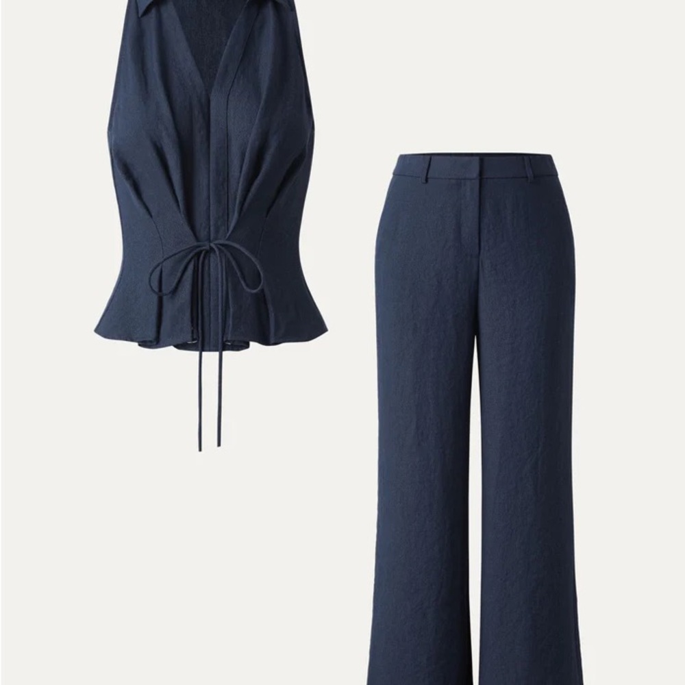 OGL 2-Piece Viscose Linen Set Small (Fits XS) | Collared Top & Flared Pants - Picture 2 of 15